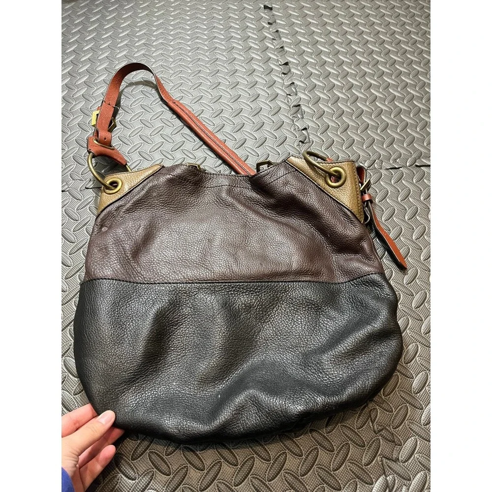 OrYANY Hobo Bag‎ Medium Brown Colorblock Pebbled Leather Slouchy Shoulder Bag